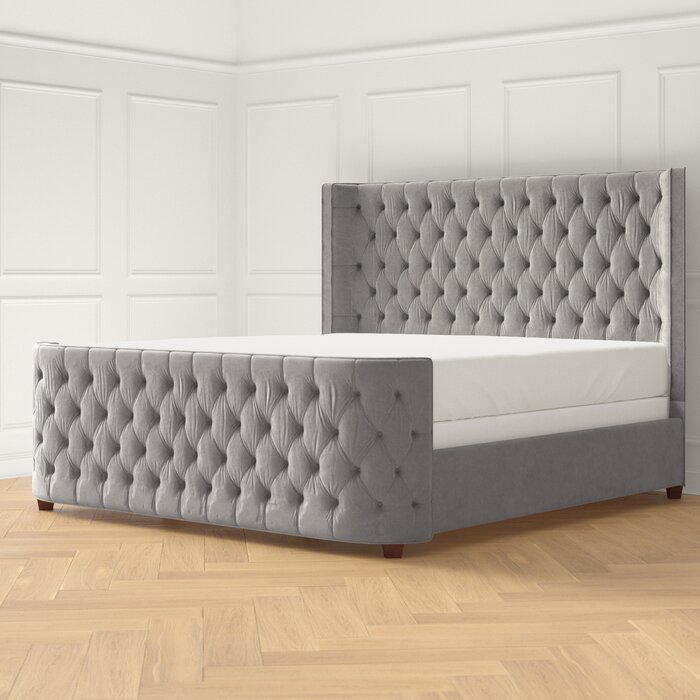 Desirist Queen Size Upholstered Bed, Tamara Gray Queen Upholstered Bed
