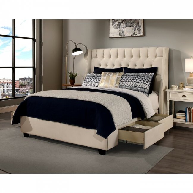 Lauchee King Size Upholstered Bed With Drawer Storage